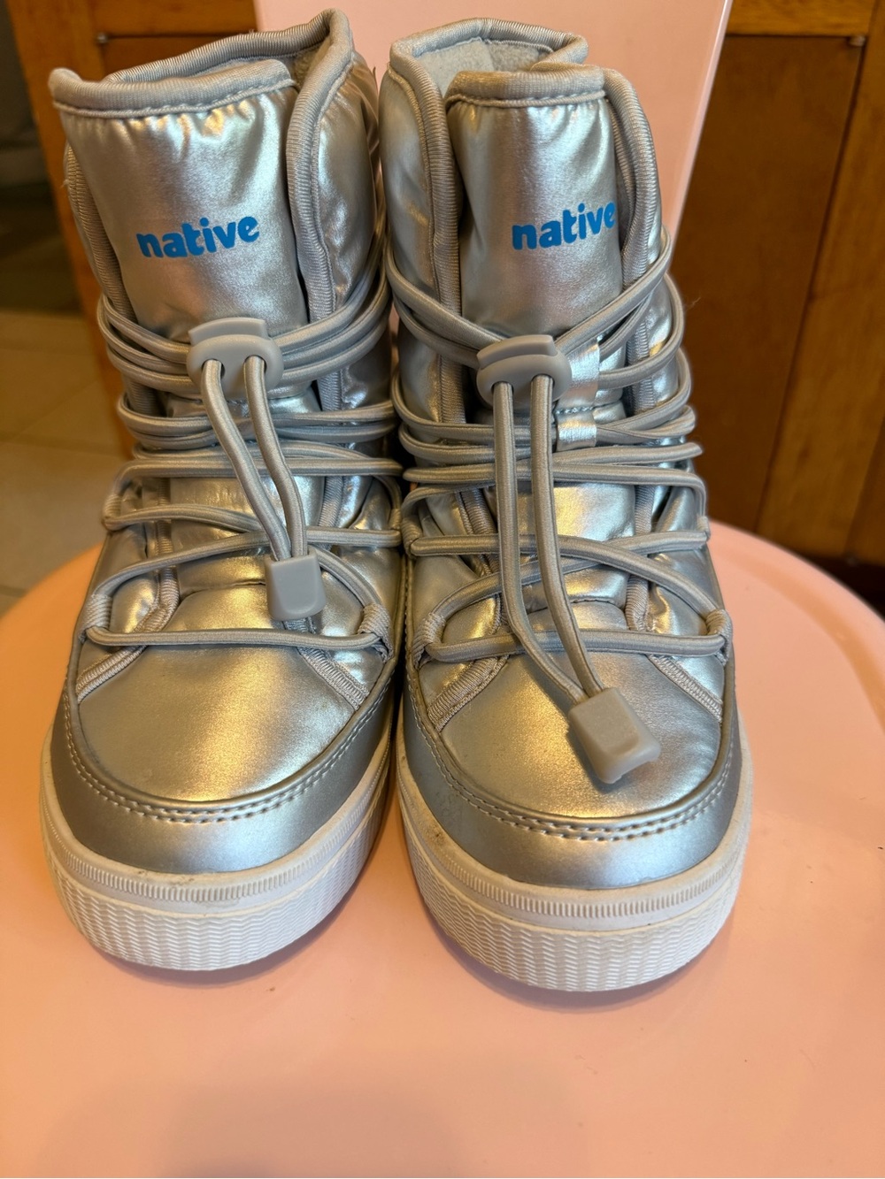 Native Silver Kids High-Top Boots with Blue Logo
